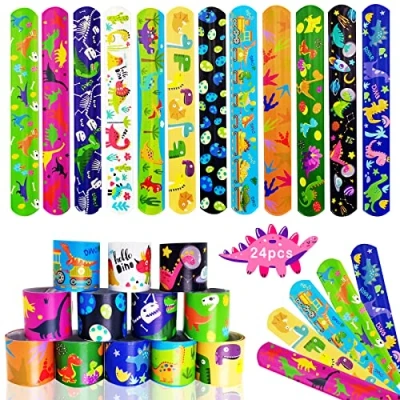 Image of Acuiwer Slap Bracelet Wrist Bands Bulk for Kids Party Bag Fillers Supplies Flavors Gift Girls Boys Birthday Christmas (Dinosaur 24 pcs)