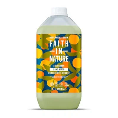Image of Faith In Nature Natural Grapefruit &amp; Orange Liquid Hand Wash, Energising, Vegan Cruelty Free, No SLS or Parabens, 5L Refill Pack