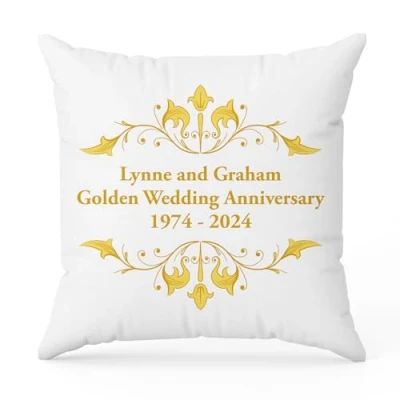 Image of The Gift Experience Personalised Golden Anniversary Pillow Cushion With Insert, Home Gifts, 50th Wedding