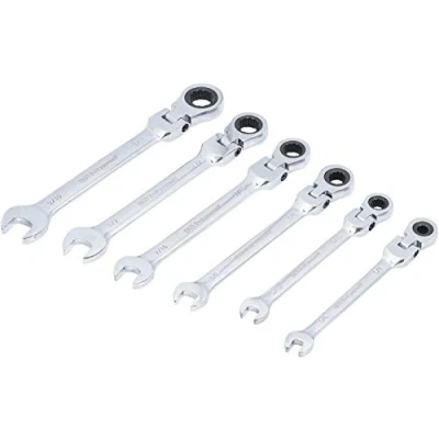Image of BGS Diy 30005 Ratchet Combination Wrench Set flexible Heads Inch Sizes 1/4&quot; 9/16&quot; 6 pcs.