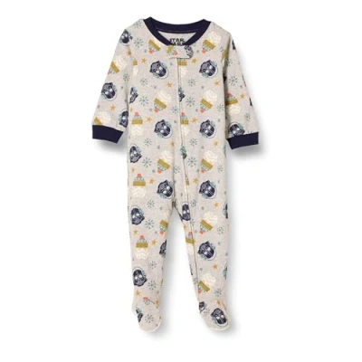 Image of Amazon Essentials Disney Marvel Star Wars Unisex Babies&#039; Snug Fit Cotton Footed Pyjamas, Winter Sleep &amp; Play, 0 Months