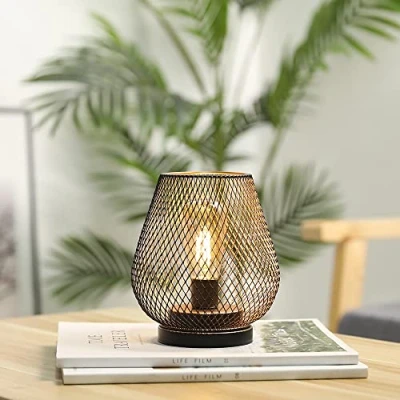 Image of JHY DESIGN Metal Cage LED Lamp 17cm Tall Battery Powered Cordless Accent Light with Great for Weddings Parties Patio Events Indoors Outdoors(Bronze)