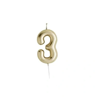Image of Hootyballoo Metallic Gold Number 3 Birthday Cake Candle