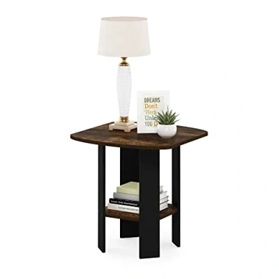Image of Furinno Simple Design End Table, Side Nightstand, Amber Pine/Black, 1 Pack