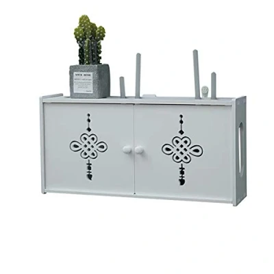 Image of MNBVH White Wall Router Shelf Storage Box for WiFi Router, TV Set Top Box, Wood Plastic Easy to Install C