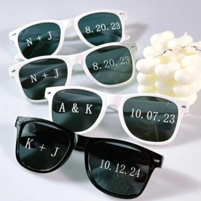 Image of Personalised Sunglasses Stickers,Custom Name Initials and Date Vinyl Decal Stickers,Sunglasses Decals,DIY,Wedding,Hen Do,Bridal,Bachelorette,Birthday Party,Wedding Favour (4 sets (8 sheets))