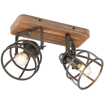 Image of Lindby Ceiling Light &#039;Rutger&#039; dimmable (Vintage, Antique) in Brown Made of Wood for e.g. Living Room &amp; Dining (2 Sources, E14) from lamp, lamp