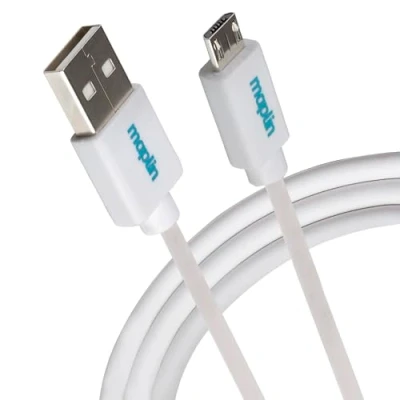 Image of Maplin USB A to Micro B Cable White, 0.5m, Charging and Syncing, for Samsung Galaxy S7 S6 S5 J7 Edge Note 5, Huawei, Nexus, HTC, Sony, Kindle Fire, PS4 Controller, Cameras, Speakers etc