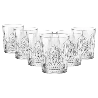 Image of Bormioli Rocco Bartender Stone Double Whisky Glasses Vintage Art Deco Water Whiskey Cocktail Tumblers 390ml Pack of 8