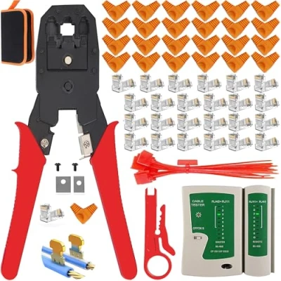 Image of MAYLINE CAT5 Cat5e CAT6 Computer LAN Cable Tester RJ45 Crimp Tool kit, Network Crimper Crimping Tool, Ethernet Wire Stripping Repair Kit&amp;RJ45 (Red)