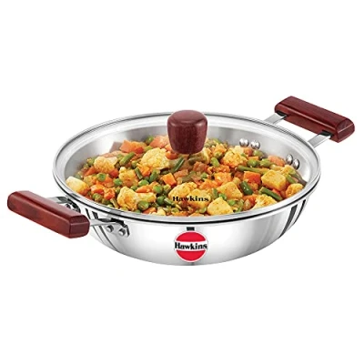 Image of HAWKINS Triply 3 mm Stainless Steel Deep Fry Pan 2.5 LTR with Lid, Silver (SSD25G), Standard