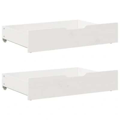 Image of vidaXL Under Bed Drawers 2pcs Storage Boxes, White Pine Wood, 80x55x16 cm, 20kg Capacity Each Sliding Drawer with Wheels, Bedroom Solution