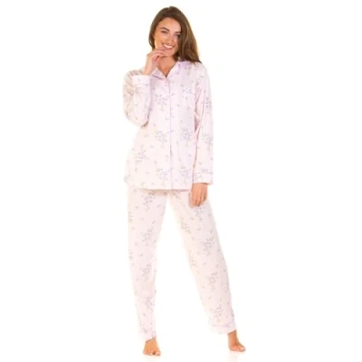 Image of Undercover Ladies &#039;Primrose in Bloom&#039; Jersey Button Pyjamas 57498 Pink XL 2XL