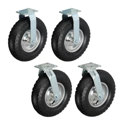 Image of Relaxdays Fixed + 2x Swivel Castor Set, Heavy duty Wheel with Pneumatic Tyres, 3.00 4, Transport 120 kg, Black/Silver, Steel, 25 x 20 13.5 cm