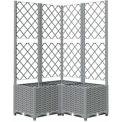 Image of vidaXL Garden Planter with Trellis Light Grey 80x80x136 cm PP