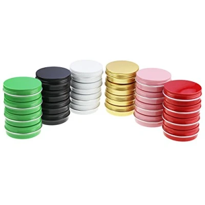 Image of LJY 24 Pieces Multi Coloured Round Aluminum Cans Screw Lid Metal Tins Jars Empty Slip Slide Containers (2 oz / 60 ml)