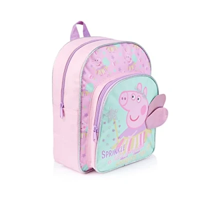 Image of Peppa Pig Kids Backpack, Girls 3D Wings School Backpack With Glitter, Children Bag, Nursery Or Preschool Toddlers Travel Bag