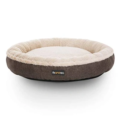 Image of Feandrea Dog Bed, Sofa, Cat Donut Shape, Round, 65 cm Dia, Brown PGW65C