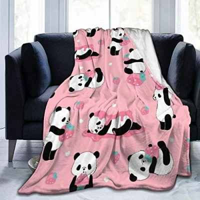 Image of COMRTL Flannel Fleece Throw Blanket Bed Pink flower panda Micro Warm Soft Lightweight Cozy Microfiber for Couch Sofa All Seasons