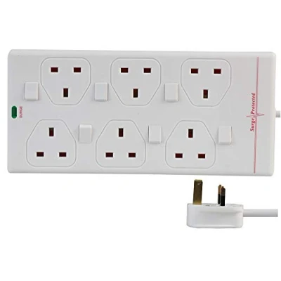 Image of Pro Elec 2816NS(1N) 2 m 6 Way Individually Switched Surge Protected Extension Lead, White