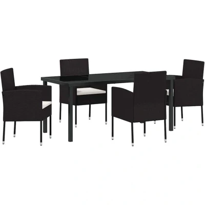Image of vidaXL 5 Piece Garden Dining Set with Cushions Black Poly Rattan