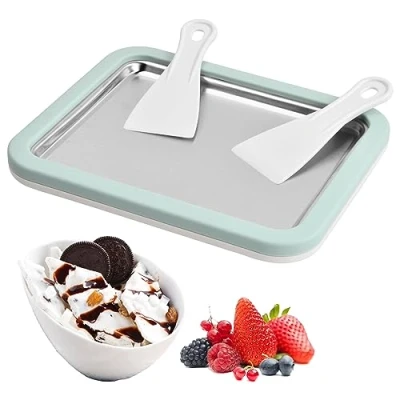 Image of Cozlly Ice Cream Roll Maker, Green, with 2 Spatulas, Manual Operation