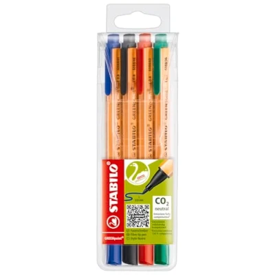 Image of Eco Friendly Fibre Tip Sign Pen STABILO GREENpoint Pack of 4 Blue, Black, Red, Green