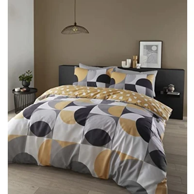 Image of Catherine Lansfield Bedding Sirkel Geo Single Duvet Cover Set with Pillowcase Ochre