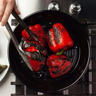Image of Enamel Roasting Pan Kozmatik 30cm Versatile Vegetable Tray for Gas Stove and BBQ Perfect Turkish Baba Ganoush
