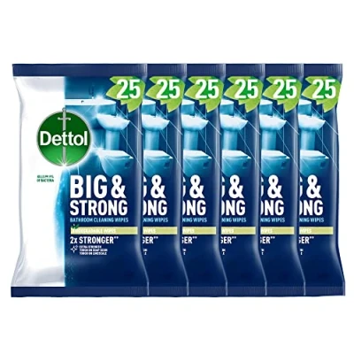 Image of Dettol Big and Strong Bathroom Wipes, 25 Count, Pack of 6