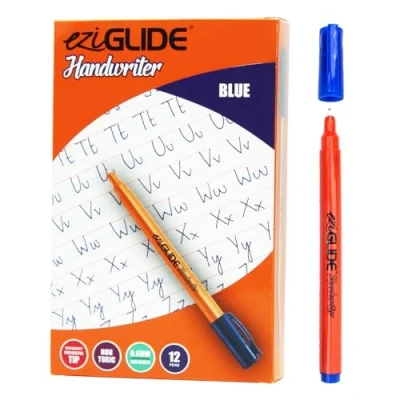 Image of Eziglide Handwriting Pen Blue, Pack of 12 Hand Writing Pens, hard wearing polyacetal tip to give smooth effortless ink flow for both right and left handed children, Learn write