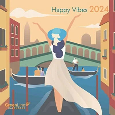 Image of GreenLine Happy Vibes 2024 Wand Kalender Broschüren 30x30 30x60 geöffnet