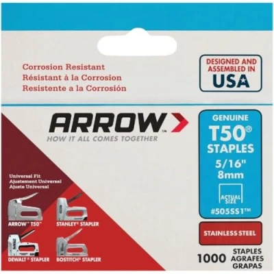 Image of Arrow ARRT50516SS 8mm 5/16 inch Stainless Steel Staples (Box of 1000)