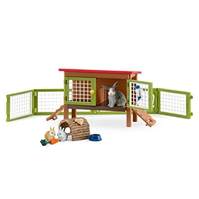 Image of schleich Farm WORLD — 42420, 16 Piece Rabbit Hutch Toy Playset, Bunny with 3 Figurines, Run, Tunnel and Accessories, Animal Toys for Kids Ages 3+