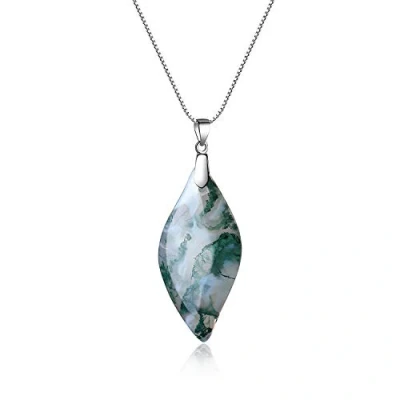 Image of COAI 925 Sterling Silver Moss Agate Leaf Amulet Pendant Necklace for Women