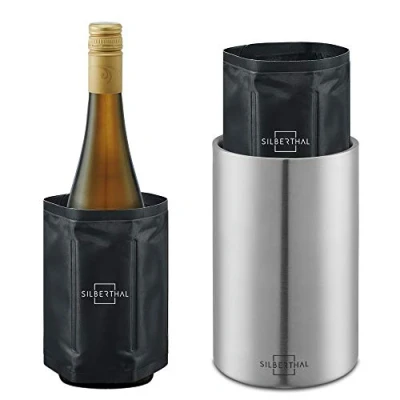 Image of SILBERTHAL Wine Cooler Bucket with Cooling Sleeves Up to 4h Iceless Chiller Insulated Double Walled Stainless Steel