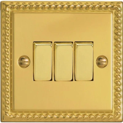Image of Varilight 3G 1 or 2W 10A Switch Georgian Brass XG3D