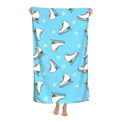 Image of PanaRL White Blue Ice Skating Boots Beach Towel Highly Absorbent Microfiber Blanket Soft Bath Towels 80 x 130 cm