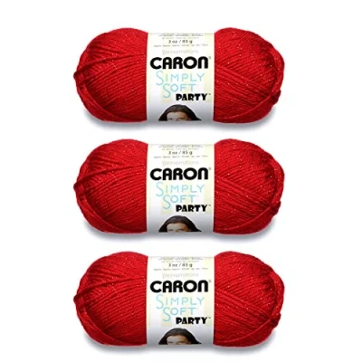Image of Caron Simply Soft Party Red Sparkle Yarn 3 Pack of 85g/3oz Acrylic 4 Medium (Worsted) 164 Yards Knitting, Crocheting &amp; Crafts