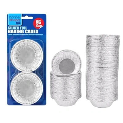 Image of HOMESHOPA Aluminium Foil Pie Trays Muffin Cases Cake Tins, 96Pk Small Silver Cupcake for Pudding Dishes, Basins Pancake Bun Cases, Baking Moi Moi, Muffin, Egg Tart