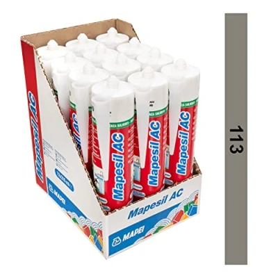 Image of Mapesil AC Mould Resistant Silicone Sealant Cement Grey 113 (BOXED QTY. OF 12)