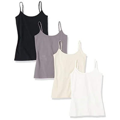 Image of Amazon Essentials Women&#039;s Slim Fit Camisole, Pack of 4, Grey/Taupe, XS