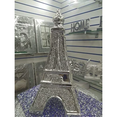 Image of Biznest Silver Crushed Jewel Diamond Sparkly F L Tower Ornament Shelf Sitter