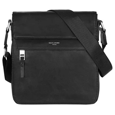 Image of David Jones Men&#039;s Messenger Crossbody Bag Multipocket Shoulder PU Leather Multiple Zipper Pockets Compartment Small Handbag Crossover Purse Business Work City Daily Black With Flap