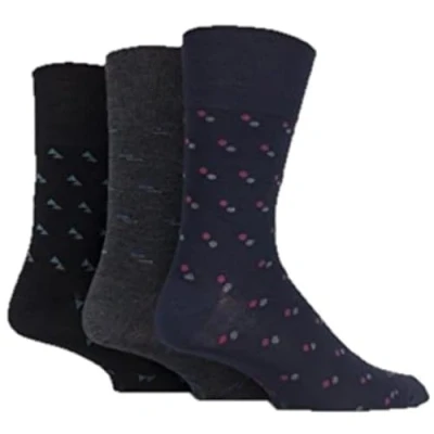 Image of Mens 3 Pair Gentle Grip Patterned Bamboo Socks Suit Black / Navy Grey 6 11