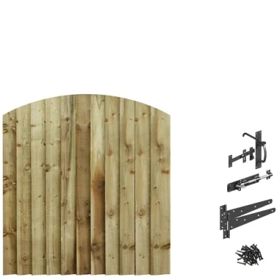Image of Bespoke Custom Made to Measure UPTO HEIGHT: 4ft (120cm High) Feather Edge Semi Braced Arch Top Pathway Garden Pedestrian Gate [Width Between 90CM 105CM With Suffolk Latch Hinge Pack