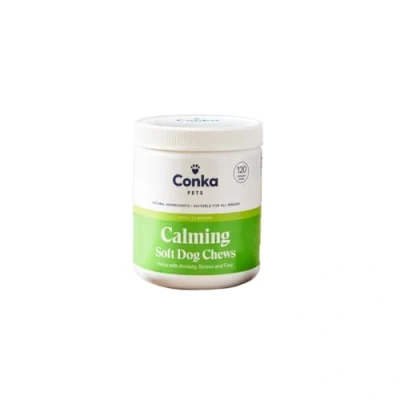 Image of Conka Pets Calming Treats For Dogs Reduce Stress, Fear, Separation Anxiety, Barking, Hyperactivity, Reactivity, Aggression, Travel Issues, Soothing (Pork Flavour) 120 Chews (Single Pack)