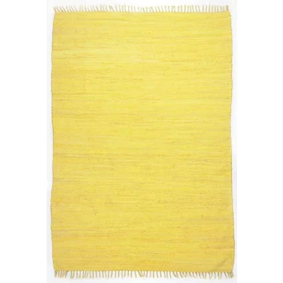 Image of Theko Dhurry Rug 100% Cotton Flat Weave Happy Handwoven Colour: Yellow 120 x 180 cm