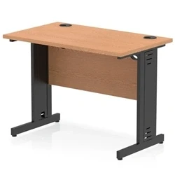 Image of Impulse 1000x600mm Straight Desk Oak Top Black Cable Managed Leg