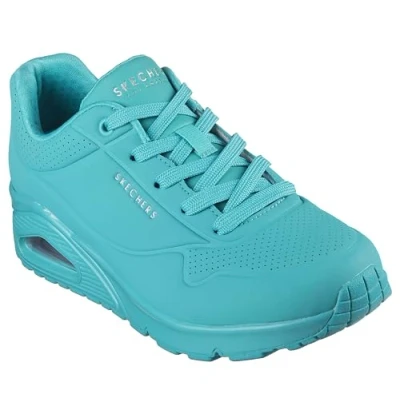 Image of Skechers Women&#039;s Uno Stand on Air Sneaker, Turquoise Durabuck Mesh, 3 UK